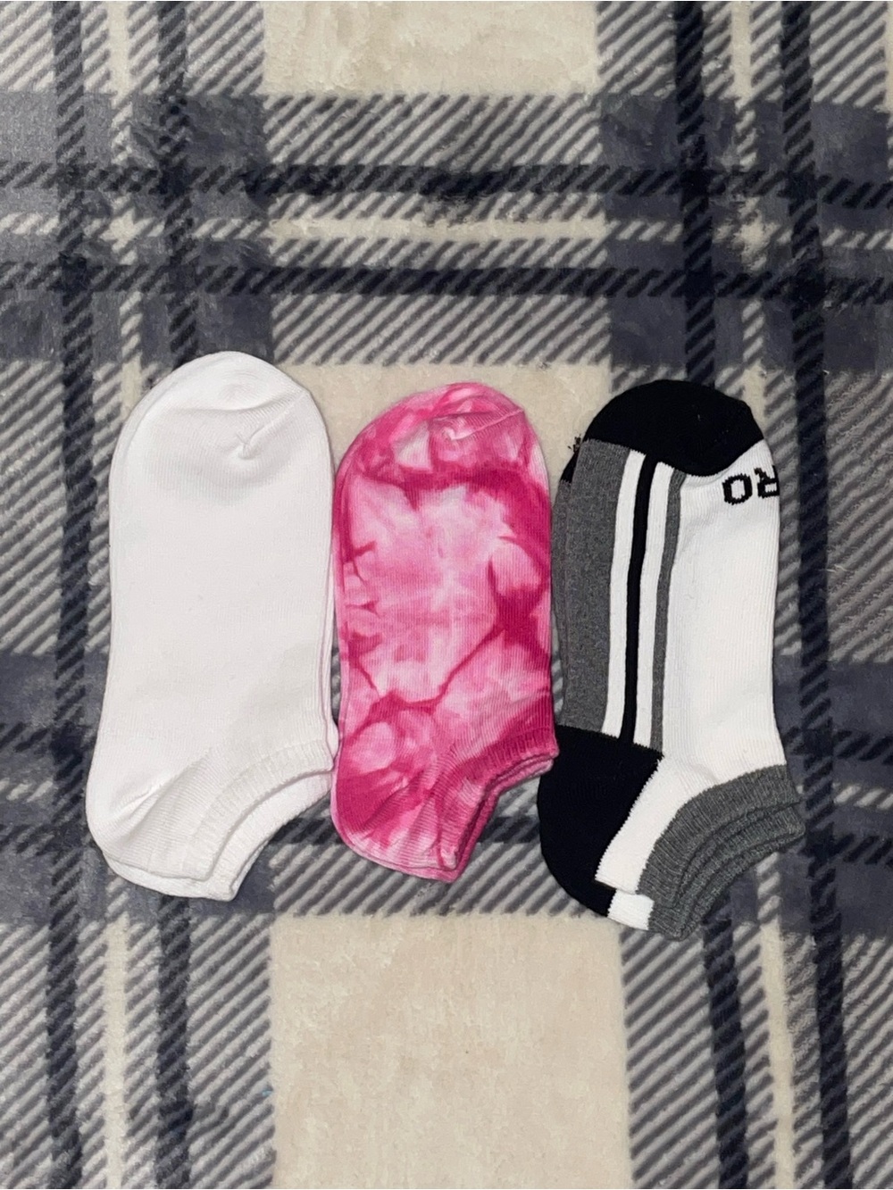 Brand New Women’s Sock Trio - White, Pink Tie-Dye & Black/Grey